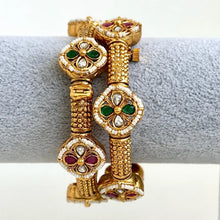 Set of 2 RubyGreen openable Gold Bangles/ Indian Pearl Bangles/Pakistani jewelry/Rajwadi bangles Ruby Green Kada Indian Wedding jewelry