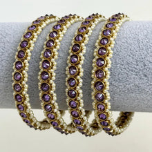 PurpleSet of 4 Polki Stone antique finish Bangles Set mix Sizes Punjabi Pearl bangles Set/Bridal bangles/Antique bangles/Polki Pearl bangles