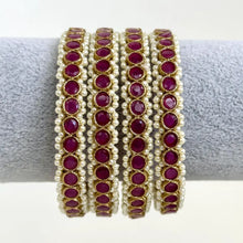Ruby set of 4 Polki Stone antique finish Bangles Set mix Sizes Punjabi Pearl bangles Set/Bridal bangles/Antique bangles/Polki Pearl bangles
