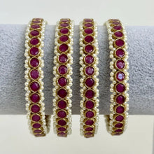 Ruby set of 4 Polki Stone antique finish Bangles Set mix Sizes Punjabi Pearl bangles Set/Bridal bangles/Antique bangles/Polki Pearl bangles