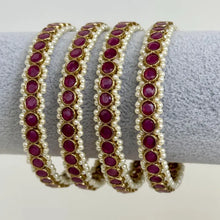 Ruby set of 4 Polki Stone antique finish Bangles Set mix Sizes Punjabi Pearl bangles Set/Bridal bangles/Antique bangles/Polki Pearl bangles