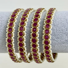 Ruby set of 4 Polki Stone antique finish Bangles Set mix Sizes Punjabi Pearl bangles Set/Bridal bangles/Antique bangles/Polki Pearl bangles