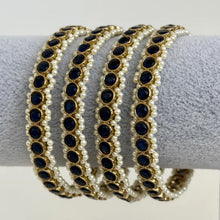 Blue set of 4 Polki Stone antique finish Bangles Set mix Sizes Punjabi Pearl bangles Set/Bridal bangles/Antique bangles/Polki Pearl bangles