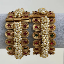 Ruby Green Pearl Matt Gold broad openable single Kada Bangle(1Pc)/Kemp Jewelry/Indian Wedding Jewelry/South Indian Jewelry/Temple Jewelry