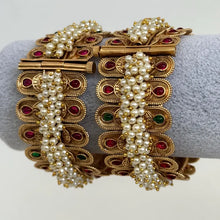 Ruby Green Pearl Matt Gold broad openable single Kada Bangle(1Pc)/Kemp Jewelry/Indian Wedding Jewelry/South Indian Jewelry/Temple Jewelry