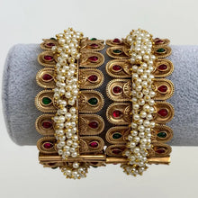 Ruby Green Pearl Matt Gold broad openable single Kada Bangle(1Pc)/Kemp Jewelry/Indian Wedding Jewelry/South Indian Jewelry/Temple Jewelry