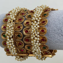 Ruby Green Pearl Matt Gold broad openable single Kada Bangle(1Pc)/Kemp Jewelry/Indian Wedding Jewelry/South Indian Jewelry/Temple Jewelry