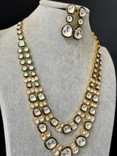 Green Premium Moissanite Polki Kundan Necklace - Sabyasachi Inspired Fine Jewelry, Indian Bollywood Celebrity Style Kundan Necklace, Bridal