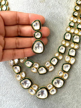 Green Premium Moissanite Polki Kundan Necklace - Sabyasachi Inspired Fine Jewelry, Indian Bollywood Celebrity Style Kundan Necklace, Bridal