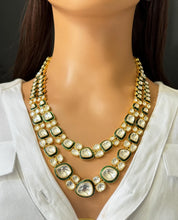 Green Premium Moissanite Polki Kundan Necklace - Sabyasachi Inspired Fine Jewelry, Indian Bollywood Celebrity Style Kundan Necklace, Bridal