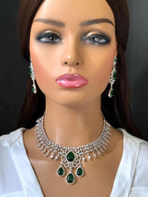 Emerald Green CZ diamond Bridal Necklace Jewelry, Prom Jewelry, Mother of the Bride CZ Crystal Necklace, Bridesmaid, Graduation gift