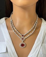 Ruby CZ diamond necklace, American Diamond wedding necklace, Cz jewelry, Indian, Pakistani, Punjabi wedding jewelry, Bridal necklace