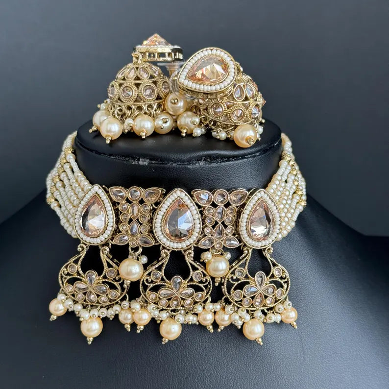 White Antique Polki Kundan Necklace, Kundan Choker, Indian jewelry, Pakistani necklace, punjabi necklace, bridal, indian wedding