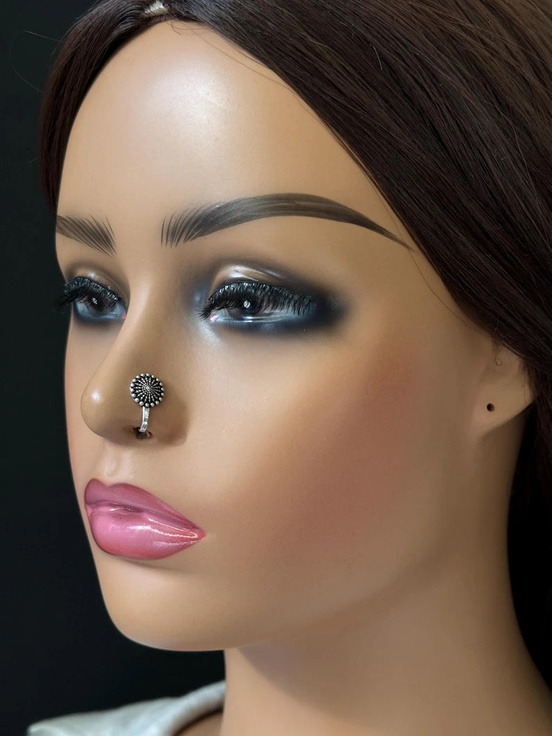 Oxidized Nose Pin/Nath/Nathani/Boho Jewelry/Nose Clip/Ear Cuff/NON piercing nose ring/Bollywood Jewelry/Alia bhatt nose pin