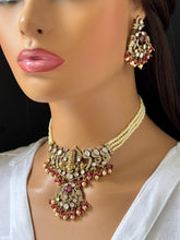 Ruby Victorian Moissanite Polki Kundan Necklace, Temple Jewelry, South Indian Necklace, Pearl, Indian wedding Jewelry, Designer Necklace
