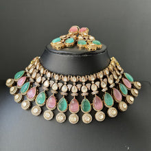 MintPink Bridal Mossinate Polki Victorian Necklace, Sabyasachi Necklace, Wedding necklace,Semi Precious Jewelry,Bollywood Celebrity Necklace
