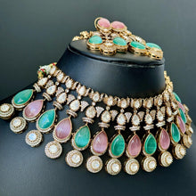 MintPink Bridal Mossinate Polki Victorian Necklace, Sabyasachi Necklace, Wedding necklace,Semi Precious Jewelry,Bollywood Celebrity Necklace