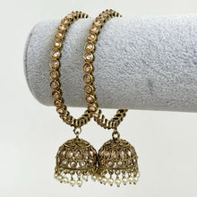 Bollywood Style Polki Kundan antique dull gold finish Pearl Jhumka Bangles Set Punjabi bangles Set/Bridal bangles/wedding/pakistani/2 pcs