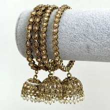 Bollywood Style Polki Kundan antique dull gold finish Pearl Jhumka Bangles Set Punjabi bangles Set/Bridal bangles/wedding/pakistani/2 pcs