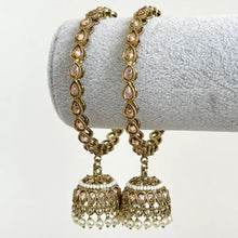 Bollywood Style Polki Kundan antique dull gold finish Pearl Jhumka Bangles Set Punjabi bangles Set/Bridal bangles/wedding/pakistani/2 pcs