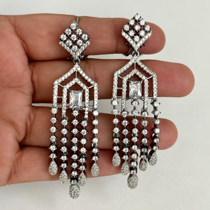 American Diamond earrings/Indian Jewelry/Pakistani Jewelry/Bollywood Jewelry/CZ earrings/AD earrings/Statement earrings/Gift for her