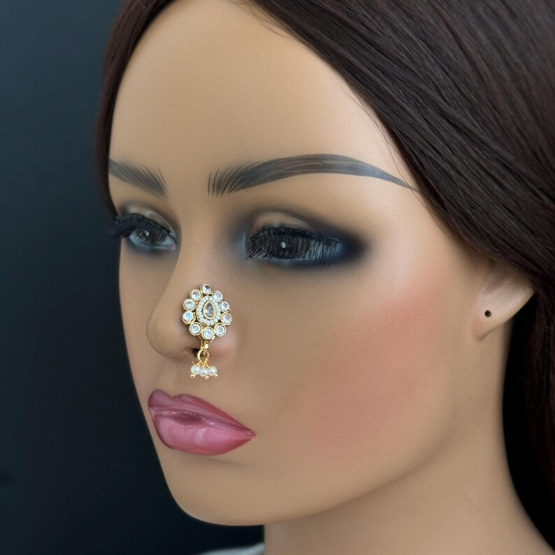 Gold Nose Ring/Nath/Nathani/Boho Jewelry/Nose Clip/Ear Cuff/NON piercing nose ring/Bollywood Jewelry/Wedding Jewelry/Indian Bridal Jewelry
