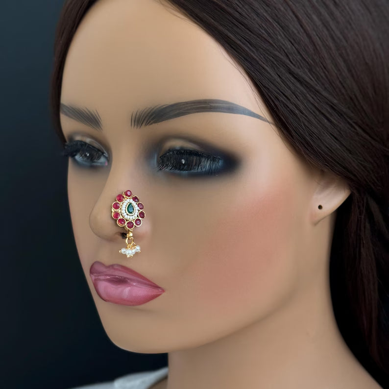 Gold Nose Ring/Nath/Nathani/Boho Jewelry/Nose Clip/Ear Cuff/NON piercing nose ring/Bollywood Jewelry/Wedding Jewelry/Indian Bridal Jewelry
