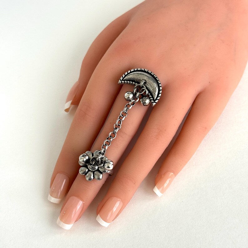 Oxidized Silver Adjustable Finger Ring /party wear rings/Bollywood jewelry/German silver rings/Indian Jewelry/Boho Jewelry