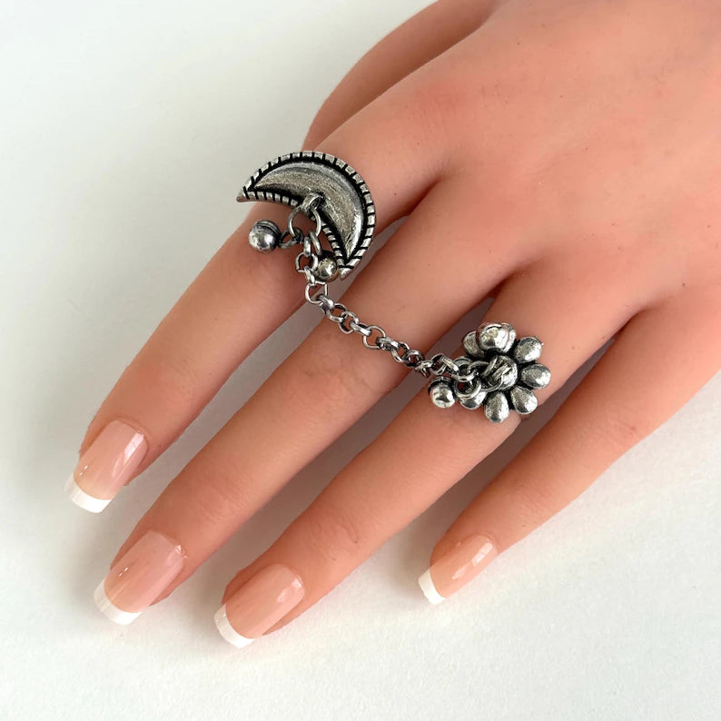 Oxidized Silver Adjustable Finger Ring /party wear rings/Bollywood jewelry/German silver rings/Indian Jewelry/Boho Jewelry