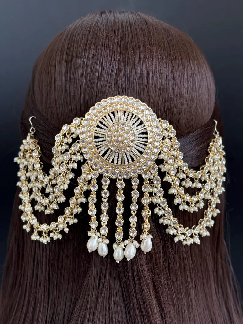 Ambada Kundan Hair Juda Choti Clip/Braid Clip/Indian Bridal Choti Pin /Kundan Hair accessories/Indian Wedding/Bridal Kundan Hair accessories
