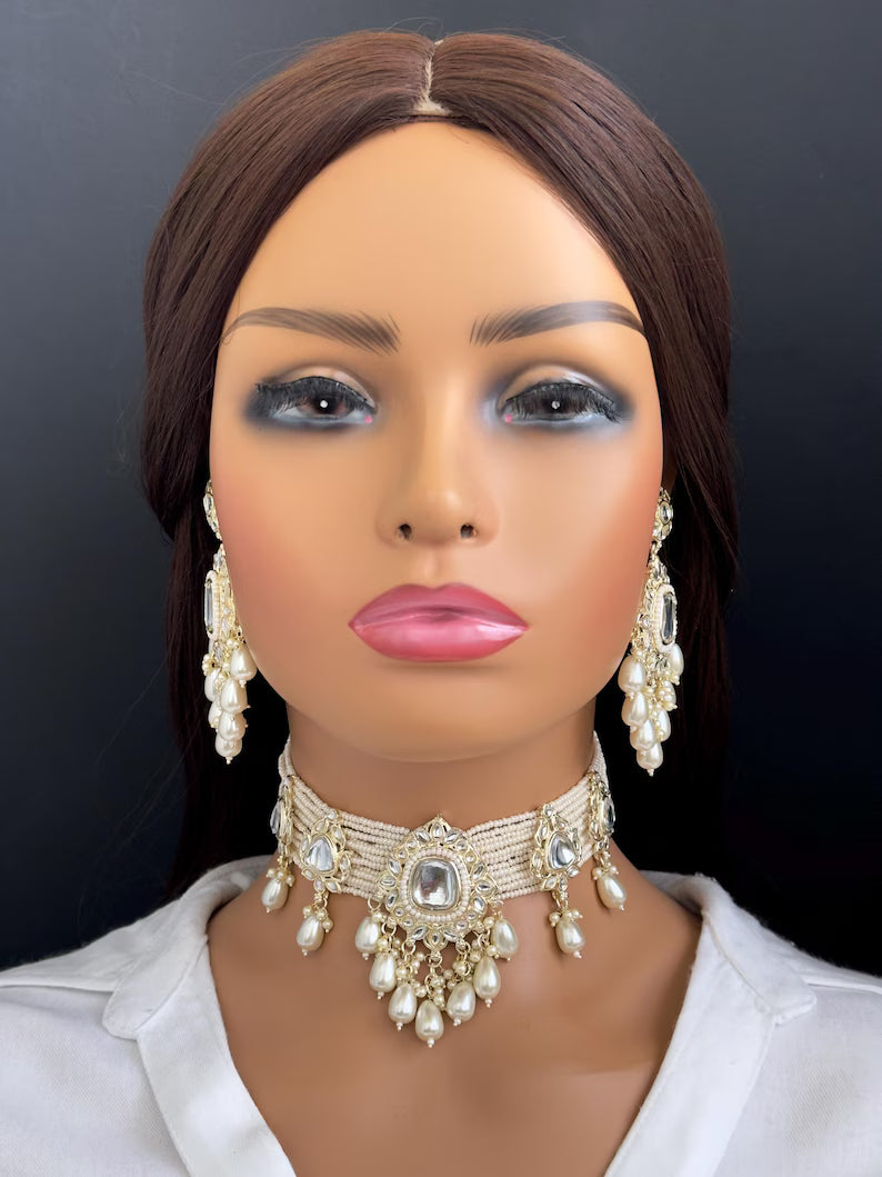 White Pearl Kundan Necklace/Kundan Choker/Bollywood Jewelry/Indian jewelry/Pakistani necklace/ punjabi necklace/bridal/indian wedding