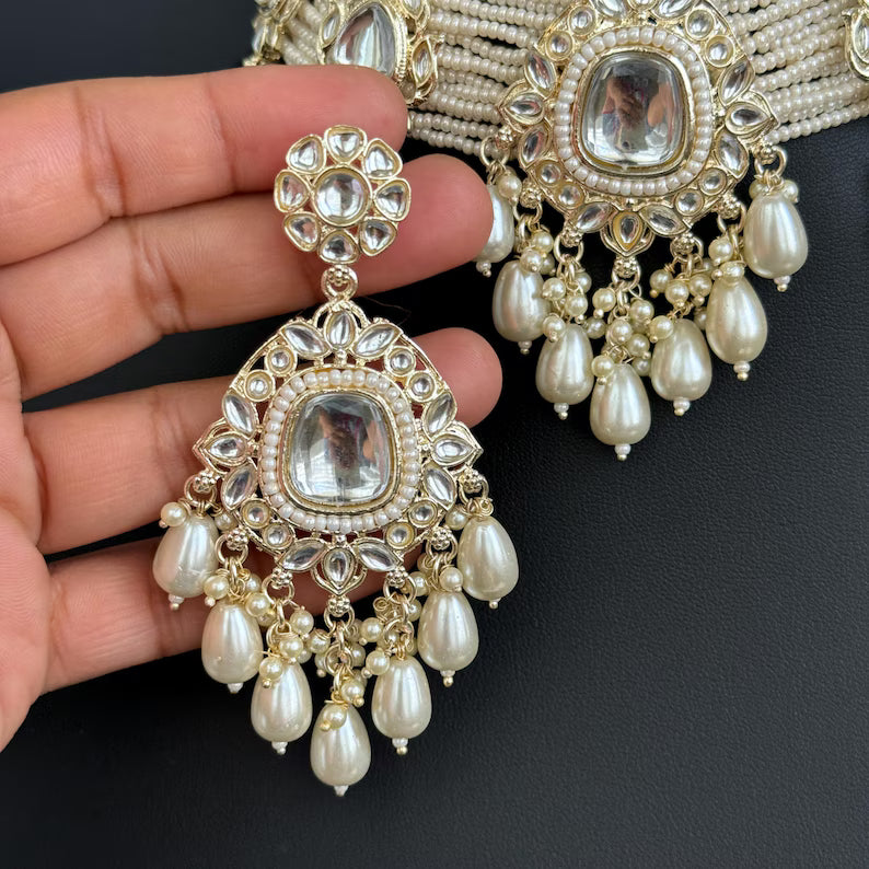 White Pearl Kundan Necklace/Kundan Choker/Bollywood Jewelry/Indian jewelry/Pakistani necklace/ punjabi necklace/bridal/indian wedding