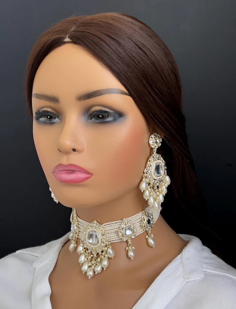 White Pearl Kundan Necklace/Kundan Choker/Bollywood Jewelry/Indian jewelry/Pakistani necklace/ punjabi necklace/bridal/indian wedding