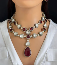 Ruby Victorian Sabyasachi inspired uncut polki Kundan Teardrop Pendant Necklace,Indian Bridal Jewelry,Bollywood Sabyasachi Necklace