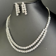 SilverTone 2 layered CZ American Diamond Necklace,Silver CZ Stones Necklace/Elegant/Unique Jewelry/Indian/Pakistani/Bollywood/Indian Wedding