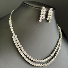 SilverTone 2 layered CZ American Diamond Necklace,Silver CZ Stones Necklace/Elegant/Unique Jewelry/Indian/Pakistani/Bollywood/Indian Wedding