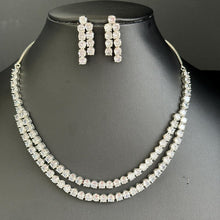 SilverTone 2 layered CZ American Diamond Necklace,Silver CZ Stones Necklace/Elegant/Unique Jewelry/Indian/Pakistani/Bollywood/Indian Wedding