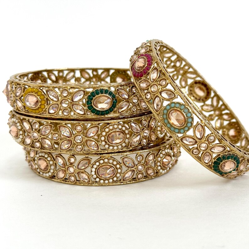 A Pair of Polki Pearl Kundan antique dull gold finish Bangles Pair /Punjabi bangles/Bridal bangles/Indian wedding jewelry/Pakistani/Kada