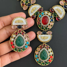 Multi Victorian Sabyasachi inspired semi preciuos muti stones Pendant Necklace,Indian Bridal Jewelry,Bollywood Sabyasachi Necklace, designer