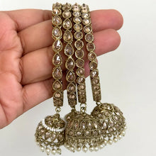 Bollywood Style Polki Kundan antique dull gold finish Pearl Jhumka Bangles Set Punjabi bangles Set/Bridal bangles/wedding/pakistani/2 pcs