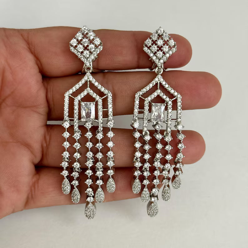 American Diamond earrings/Indian Jewelry/Pakistani Jewelry/Bollywood Jewelry/CZ earrings/AD earrings/Statement earrings/Gift for her