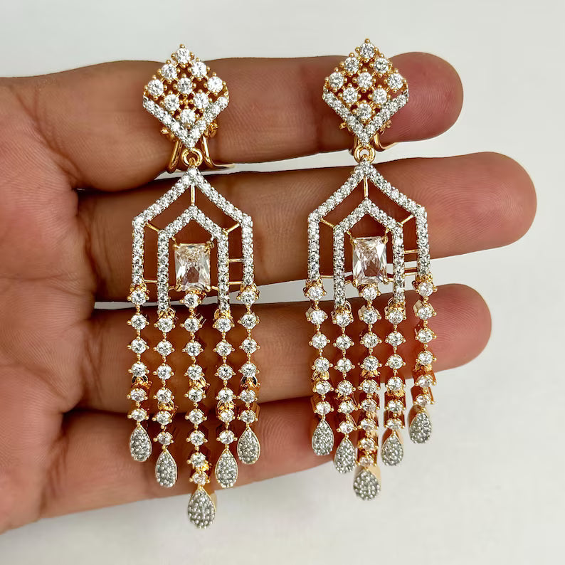 American Diamond earrings/Indian Jewelry/Pakistani Jewelry/Bollywood Jewelry/CZ earrings/AD earrings/Statement earrings/Gift for her