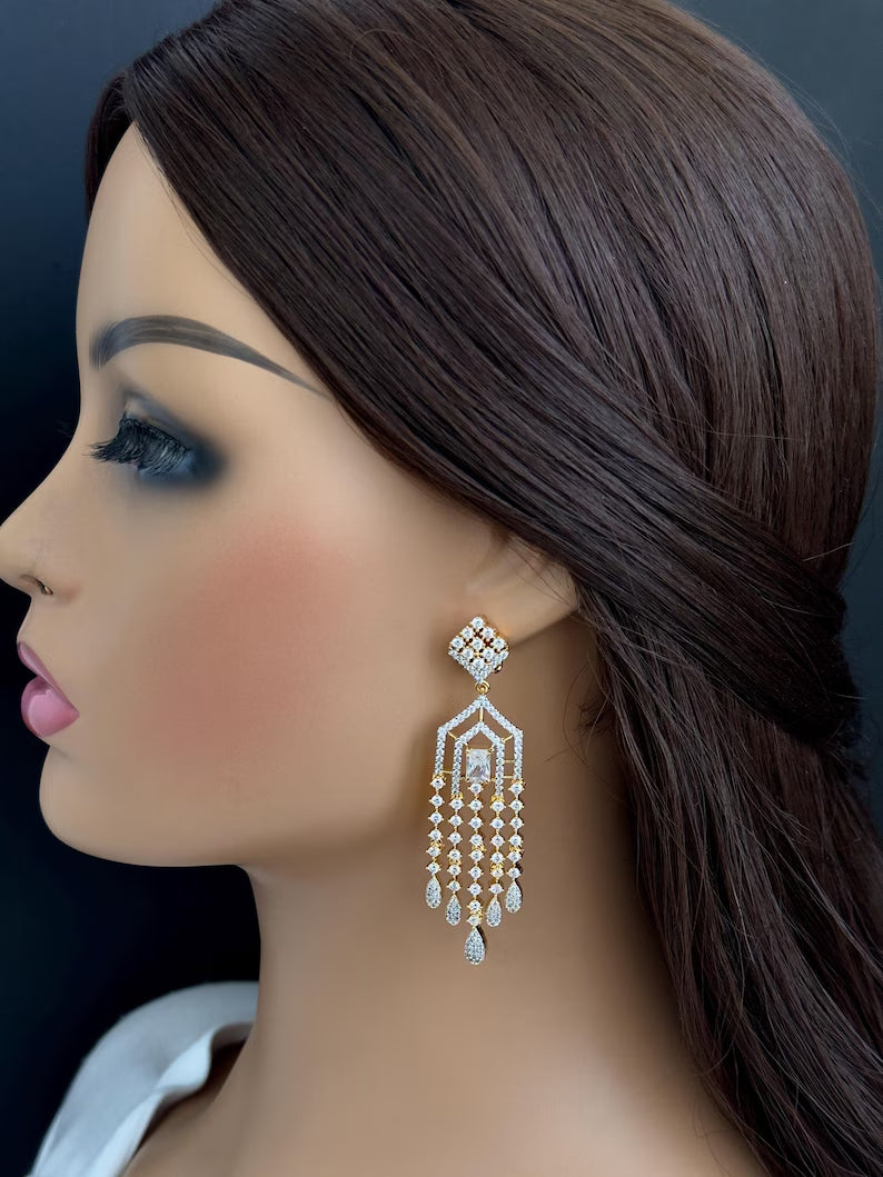 American Diamond earrings/Indian Jewelry/Pakistani Jewelry/Bollywood Jewelry/CZ earrings/AD earrings/Statement earrings/Gift for her