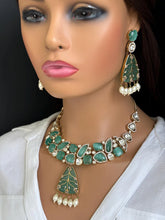Mint Victorian uncut polki monalisa stone Necklace, Sabyasachi Necklace, Statement Necklace, Semi Precious Necklace, Designer necklace