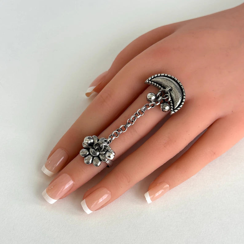 Oxidized Silver Adjustable Finger Ring /party wear rings/Bollywood jewelry/German silver rings/Indian Jewelry/Boho Jewelry