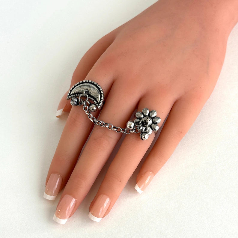 Oxidized Silver Adjustable Finger Ring /party wear rings/Bollywood jewelry/German silver rings/Indian Jewelry/Boho Jewelry