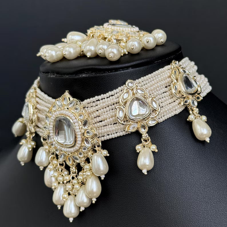 White Pearl Kundan Necklace/Kundan Choker/Bollywood Jewelry/Indian jewelry/Pakistani necklace/ punjabi necklace/bridal/indian wedding