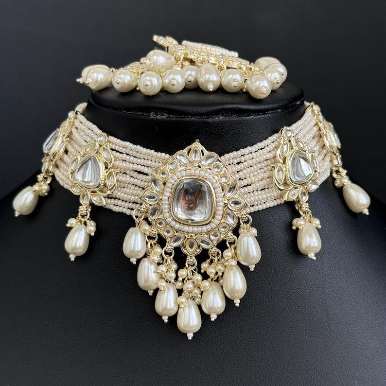 White Pearl Kundan Necklace/Kundan Choker/Bollywood Jewelry/Indian jewelry/Pakistani necklace/ punjabi necklace/bridal/indian wedding