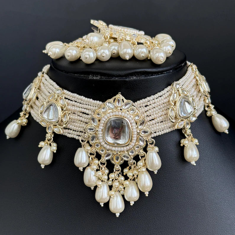 White Pearl Kundan Necklace/Kundan Choker/Bollywood Jewelry/Indian jewelry/Pakistani necklace/ punjabi necklace/bridal/indian wedding