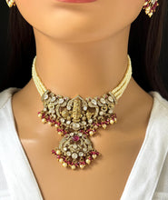 Ruby Victorian Moissanite Polki Kundan Necklace, Temple Jewelry, South Indian Necklace, Pearl, Indian wedding Jewelry, Designer Necklace